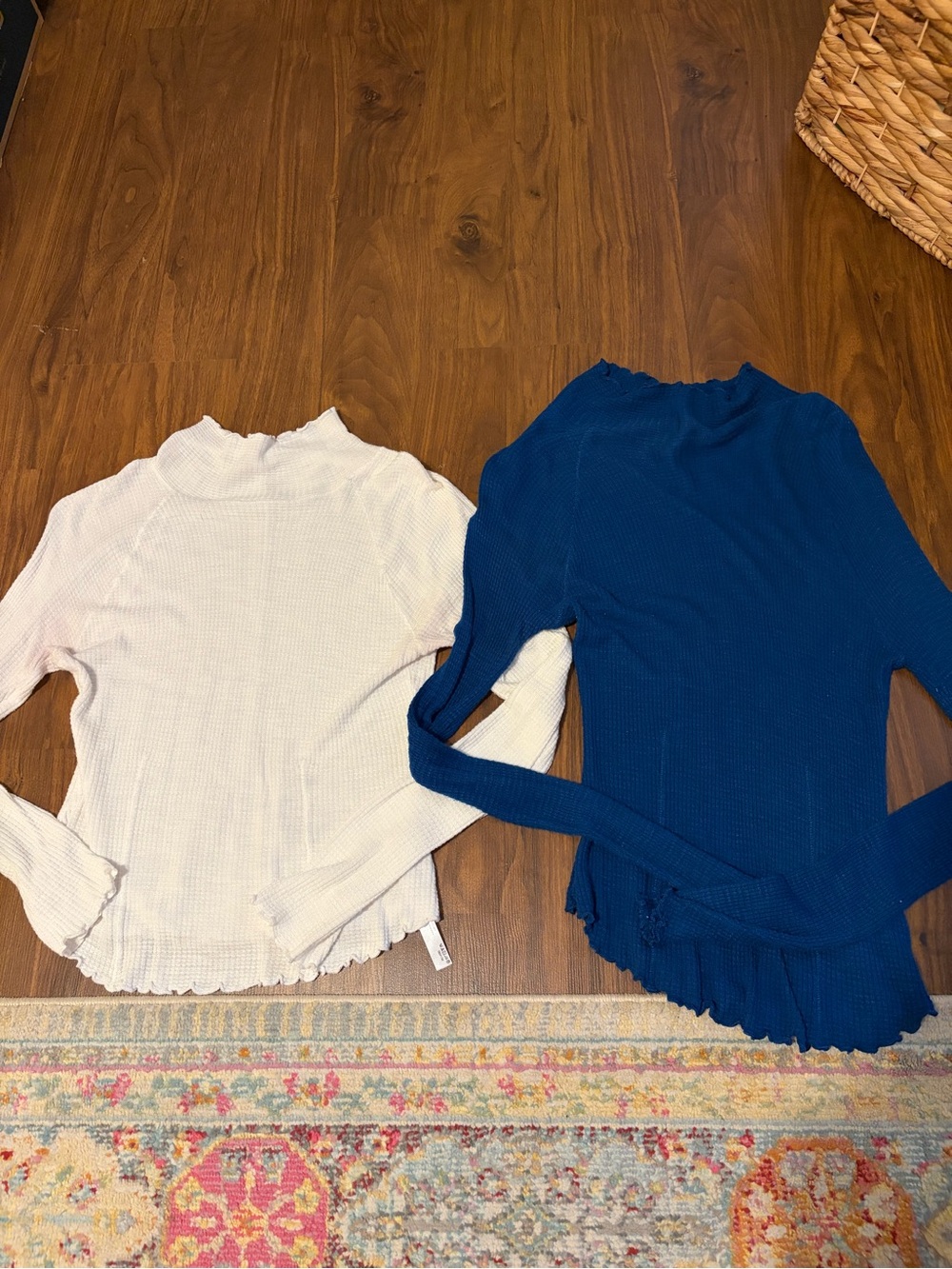Free People Girls Ribbed Mock Neck Tops in White and Deep Blue